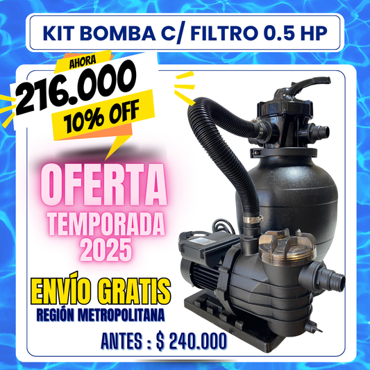 Kit bomba 0.5 HP con filtro para PISCINA ESTRUCTURAL - 10% OFF