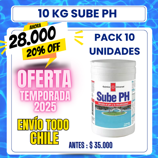 PACK 10 Sube PH piscina 1 kg - 20% OFF