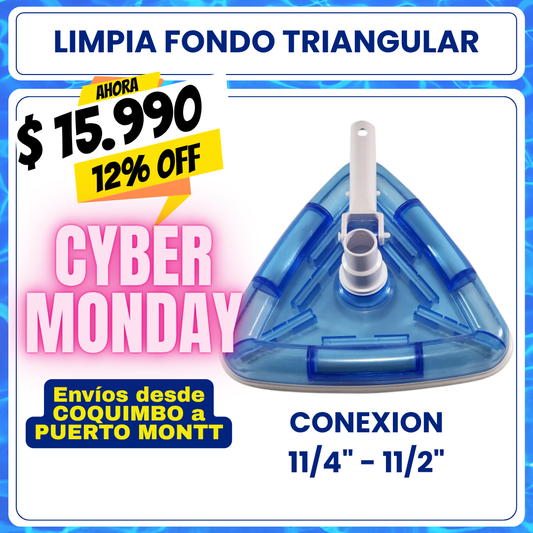 Limpia fondo piscina triangular con cepillo 11/4" - 11/2"