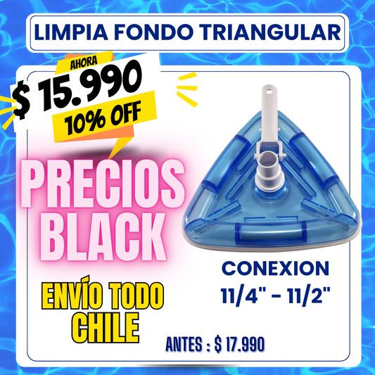 Limpia fondo piscina triangular con cepillo 11/4" - 11/2" - 10% OFF