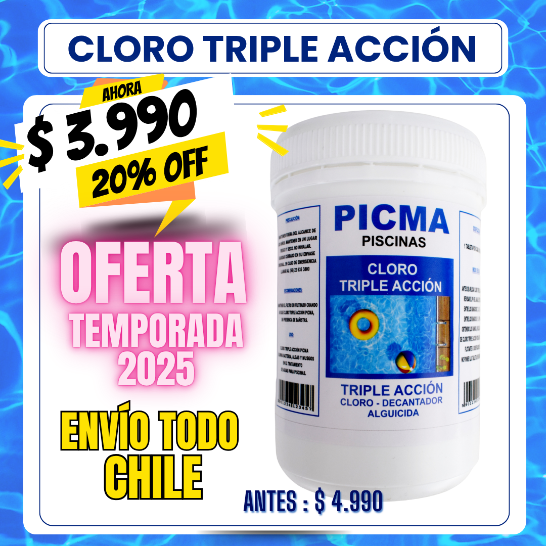 Cloro piscina triple acción 1 kg - 20% OFF