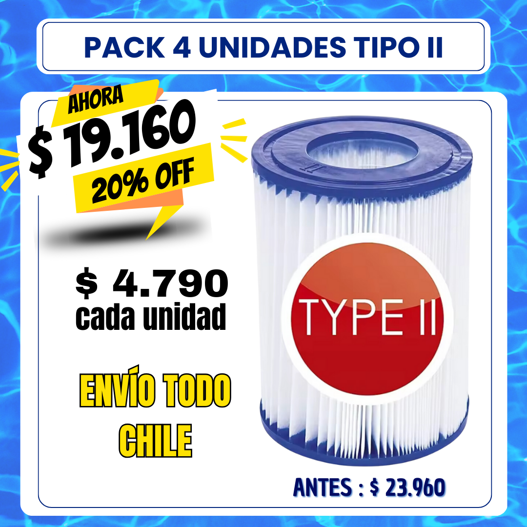PACK 4 Filtro piscina tipo II - 20% OFF