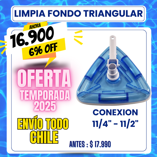 Limpia fondo piscina triangular con cepillo 11/4" - 11/2" - 6% OFF
