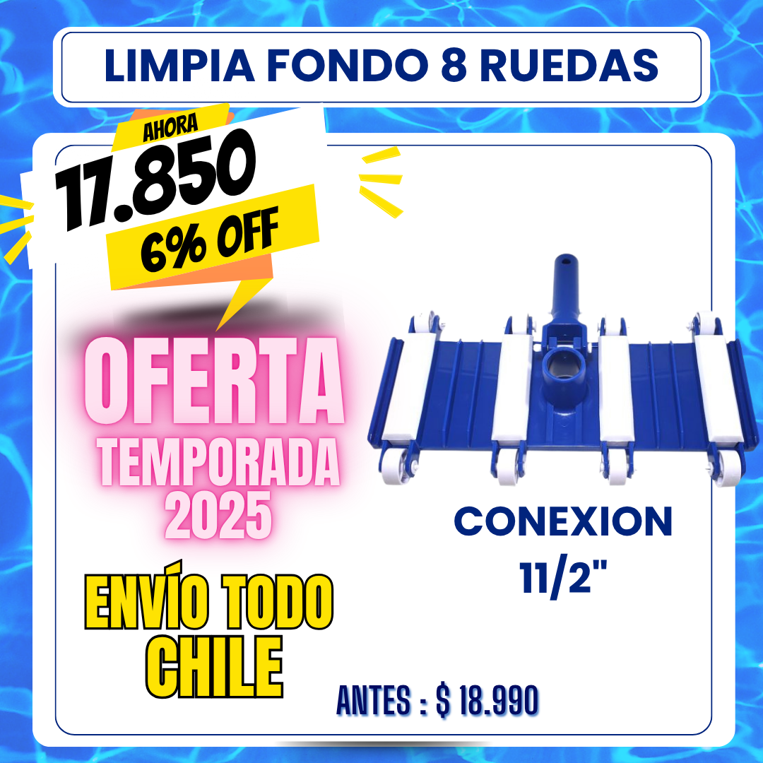 Limpia fondo piscina 8 ruedas 11/2" - 6% OFF