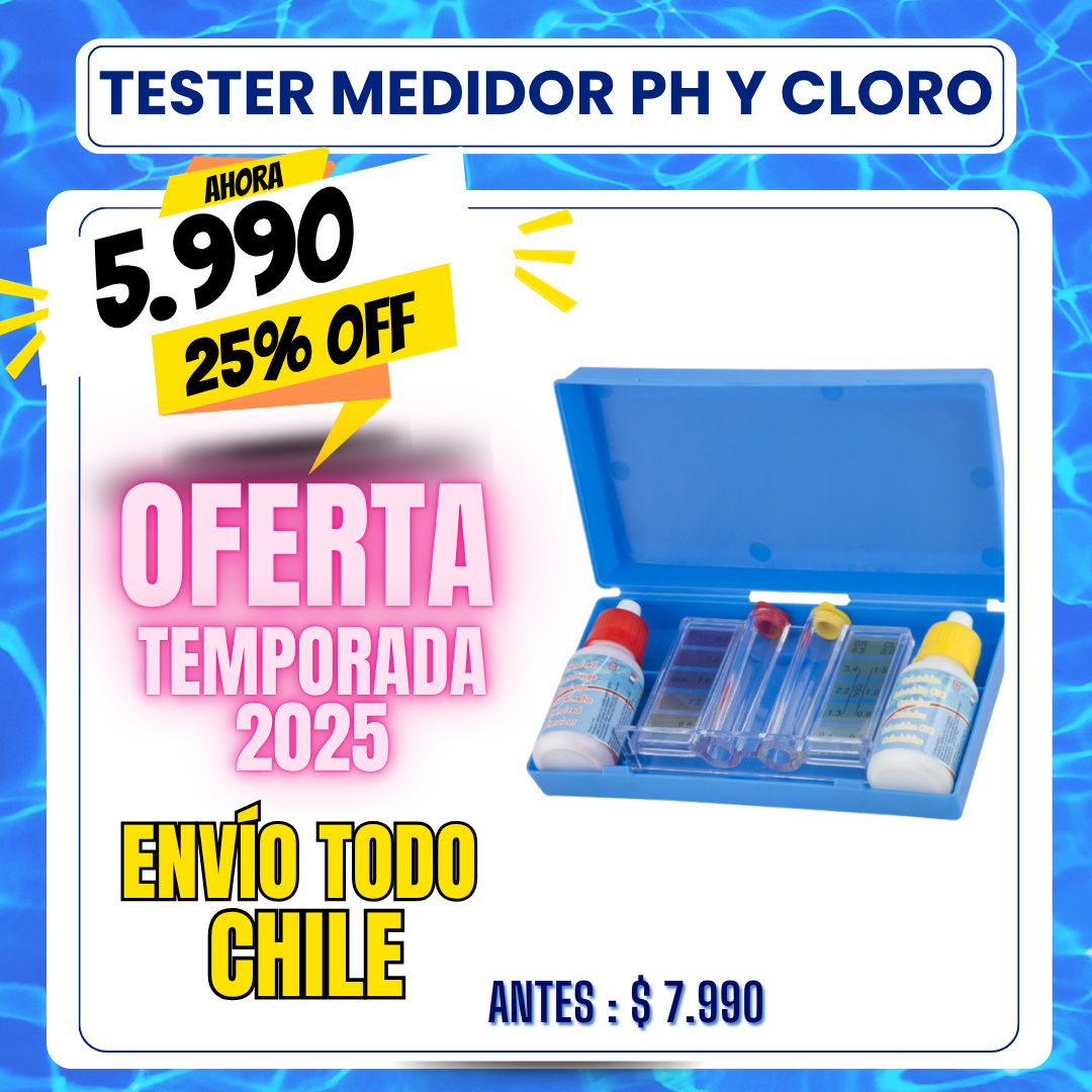 Tester para piscina medidor de cloro y PH - 25% OFF
