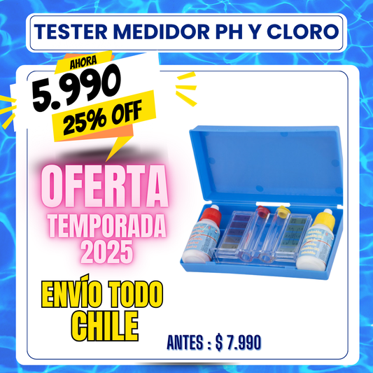 Tester para piscina medidor de cloro y PH - 25% OFF