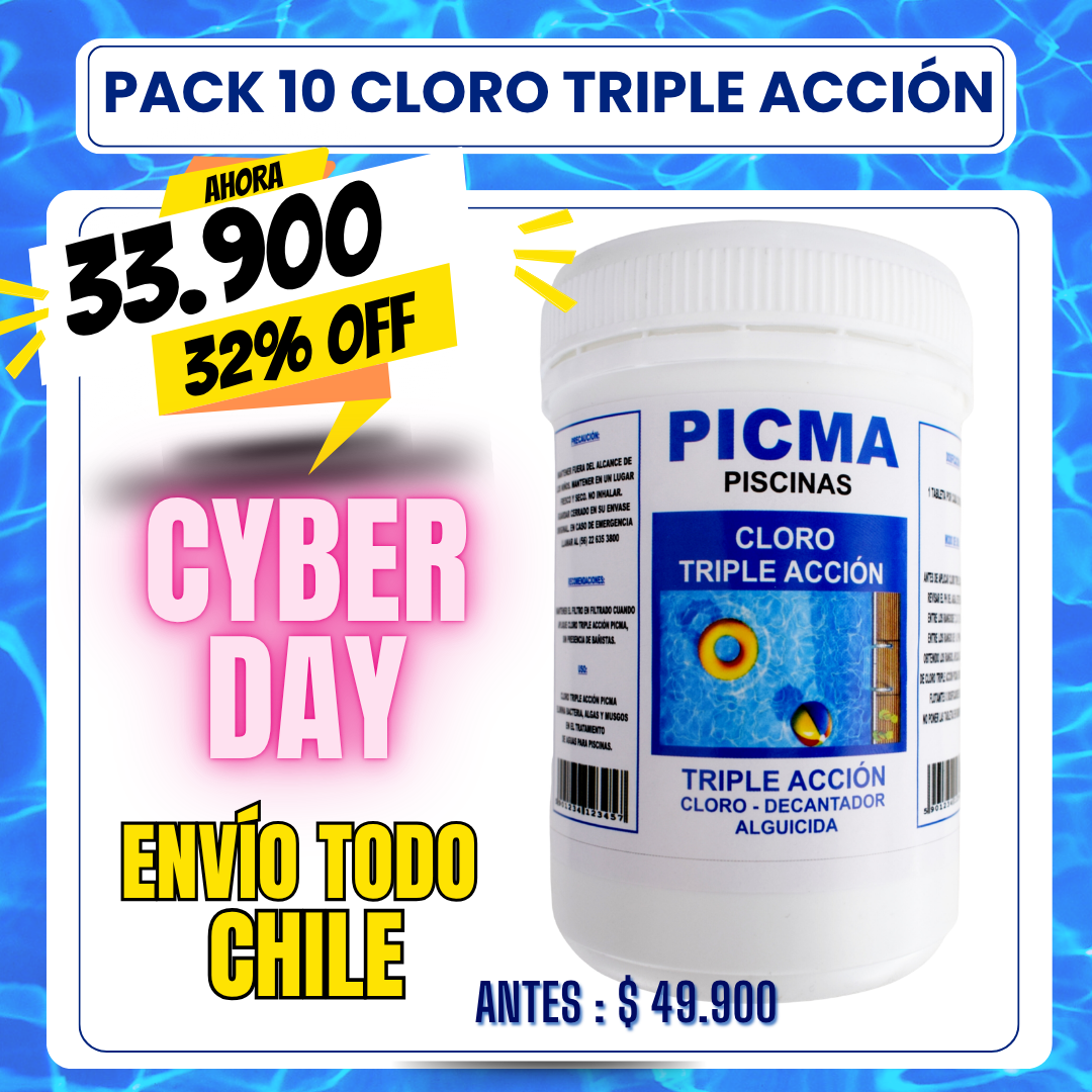 PACK 10 Cloro piscina triple acción 1 kg