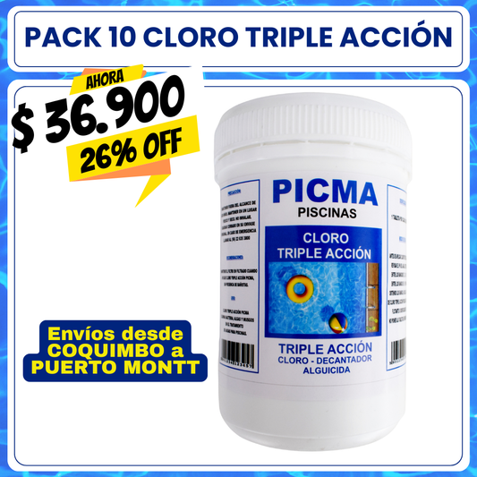 PACK 10 Cloro piscina triple acción 1 kg
