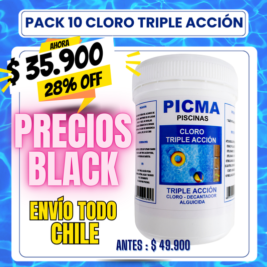 PACK 10 Cloro piscina triple acción 1 kg - 28% OFF