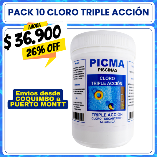 PACK 10 Cloro piscina triple acción 1 kg