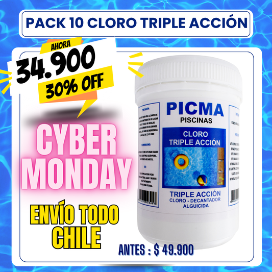 PACK 10 Cloro piscina triple acción 1 kg - 30% OFF