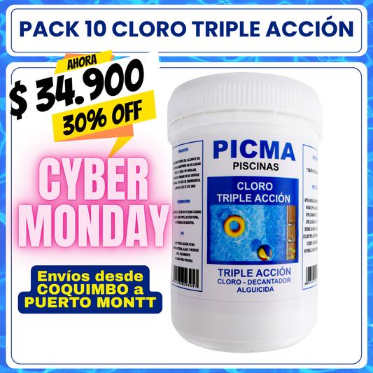 PACK 10 Cloro piscina triple acción 1 kg