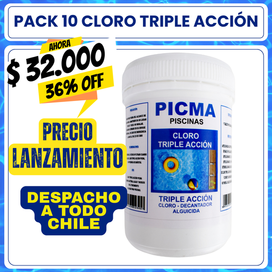 PACK 10 Cloro piscina triple acción 1 kg