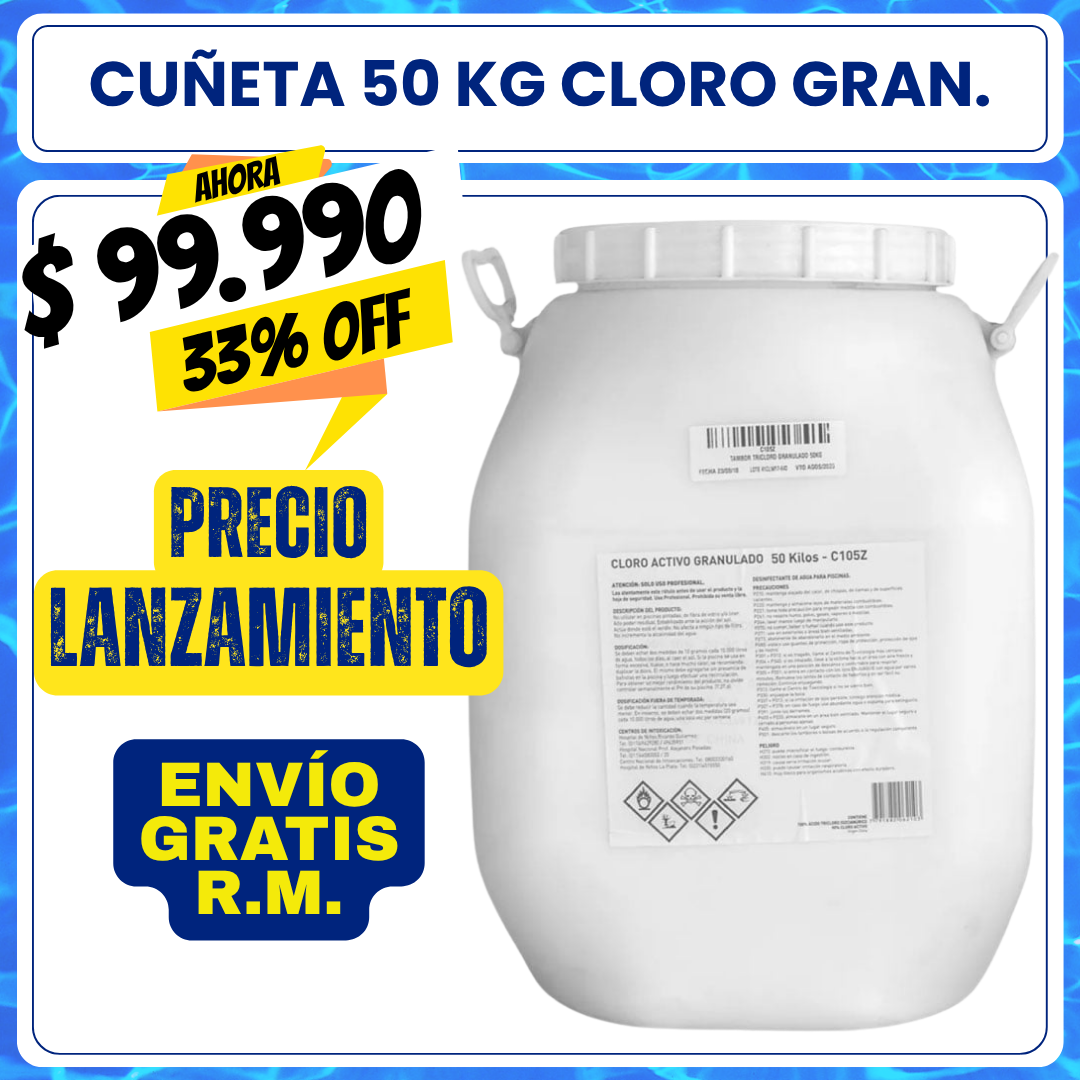 Cloro piscina granulado cuñeta 50 kg