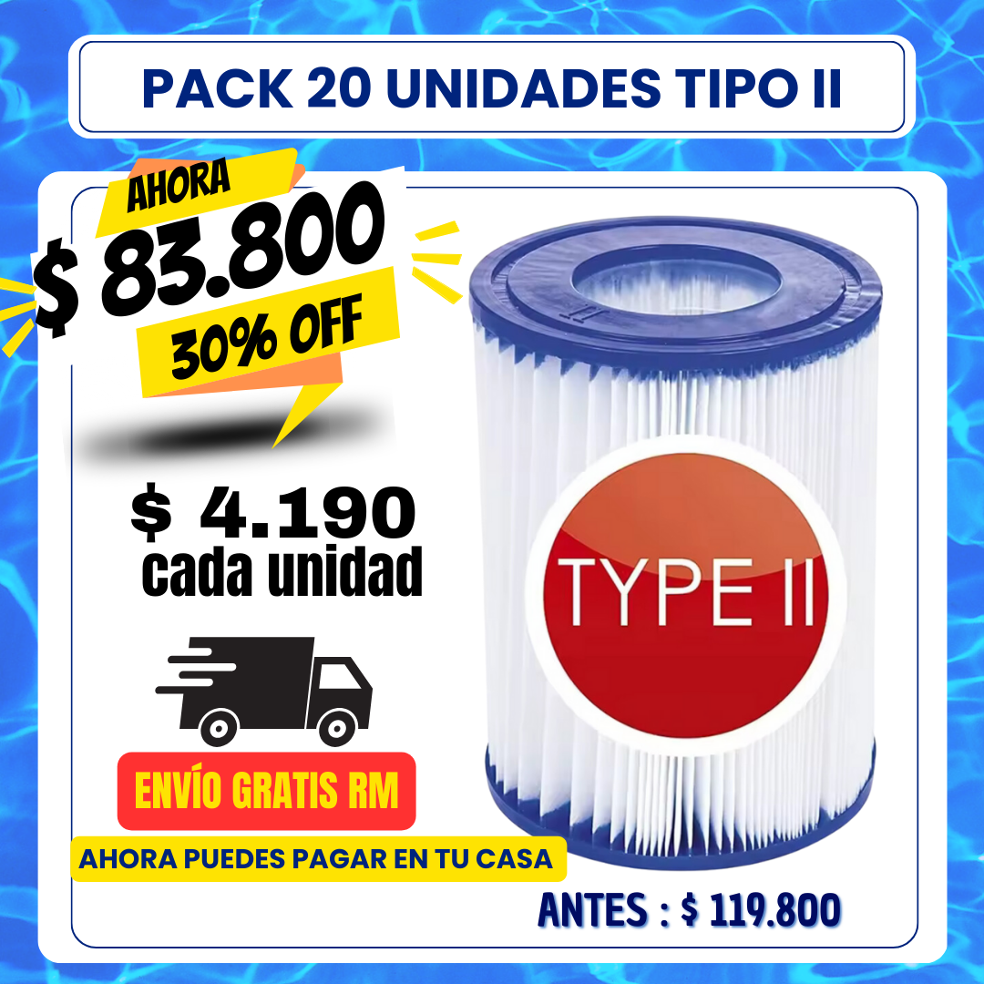 PACK 20 Filtro piscina tipo II - 30% OFF