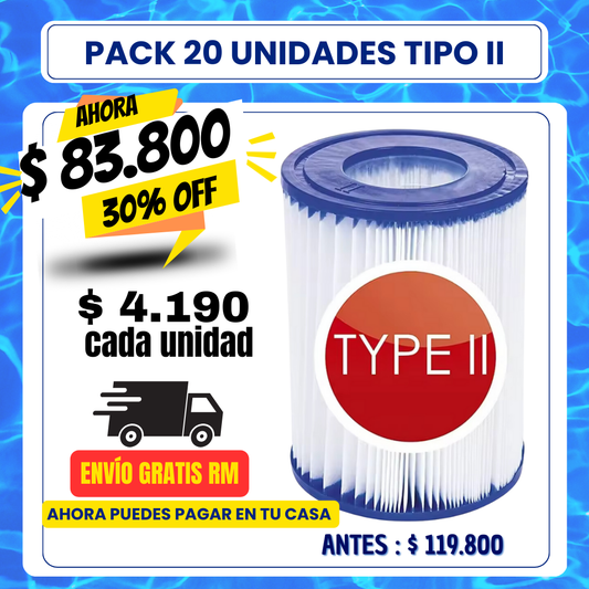 PACK 20 Filtro piscina tipo II - 30% OFF