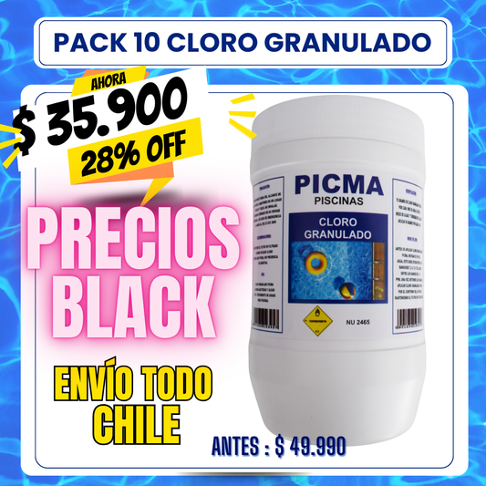 PACK 10 Cloro piscina granulado 1 kg - 28% OFF