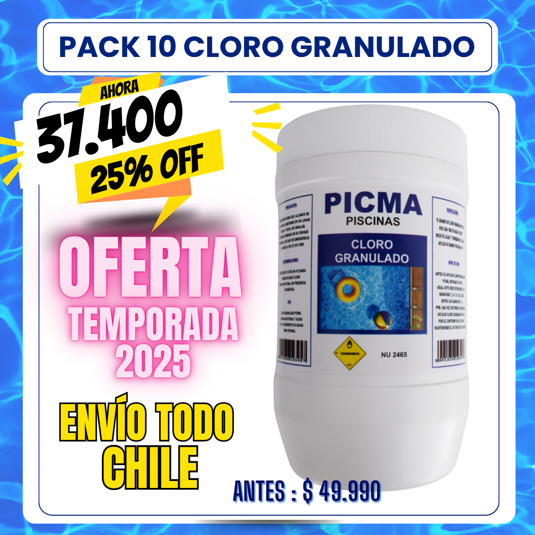 PACK 10 Cloro piscina granulado 1 kg - 25% OFF