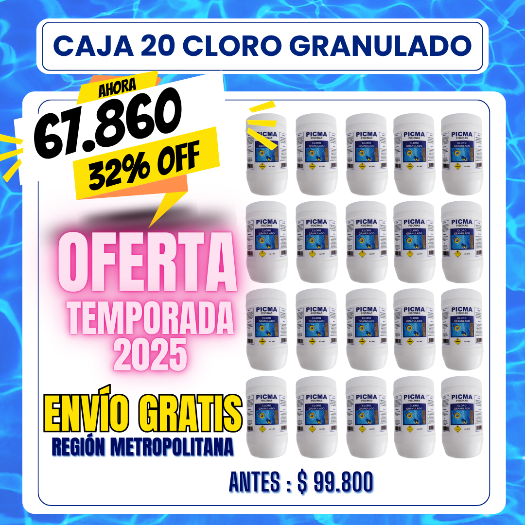 CAJA 20 KG Cloro piscina granulado 1 kg - 32% OFF