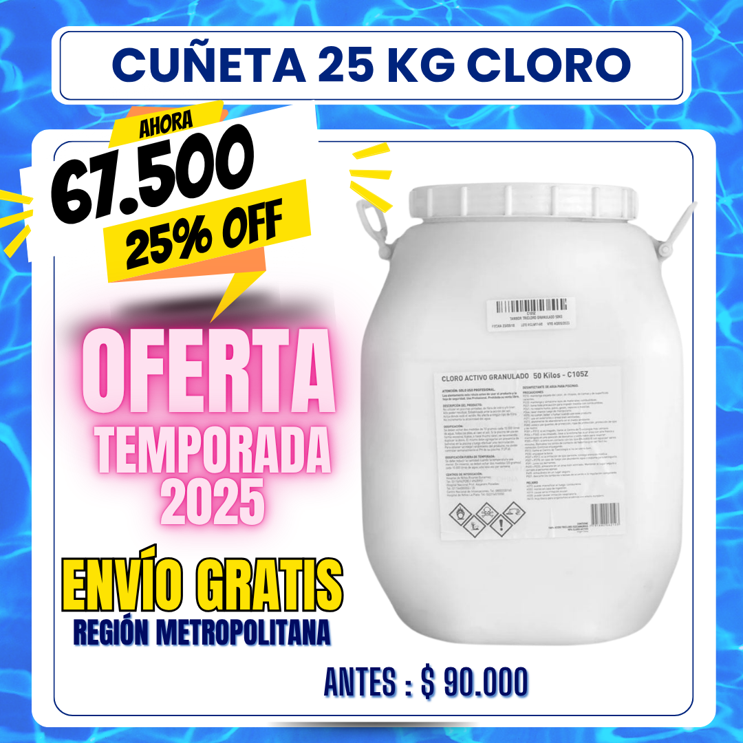 Cloro piscina granulado cuñeta 25 kg - 25% OFF