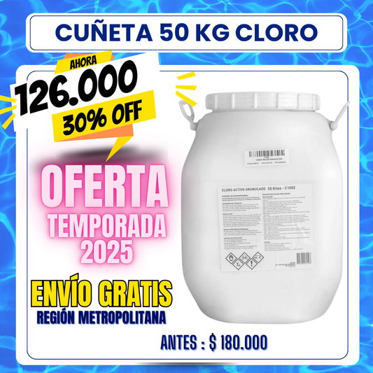 Cloro piscina granulado cuñeta 50 kg - 30% OFF
