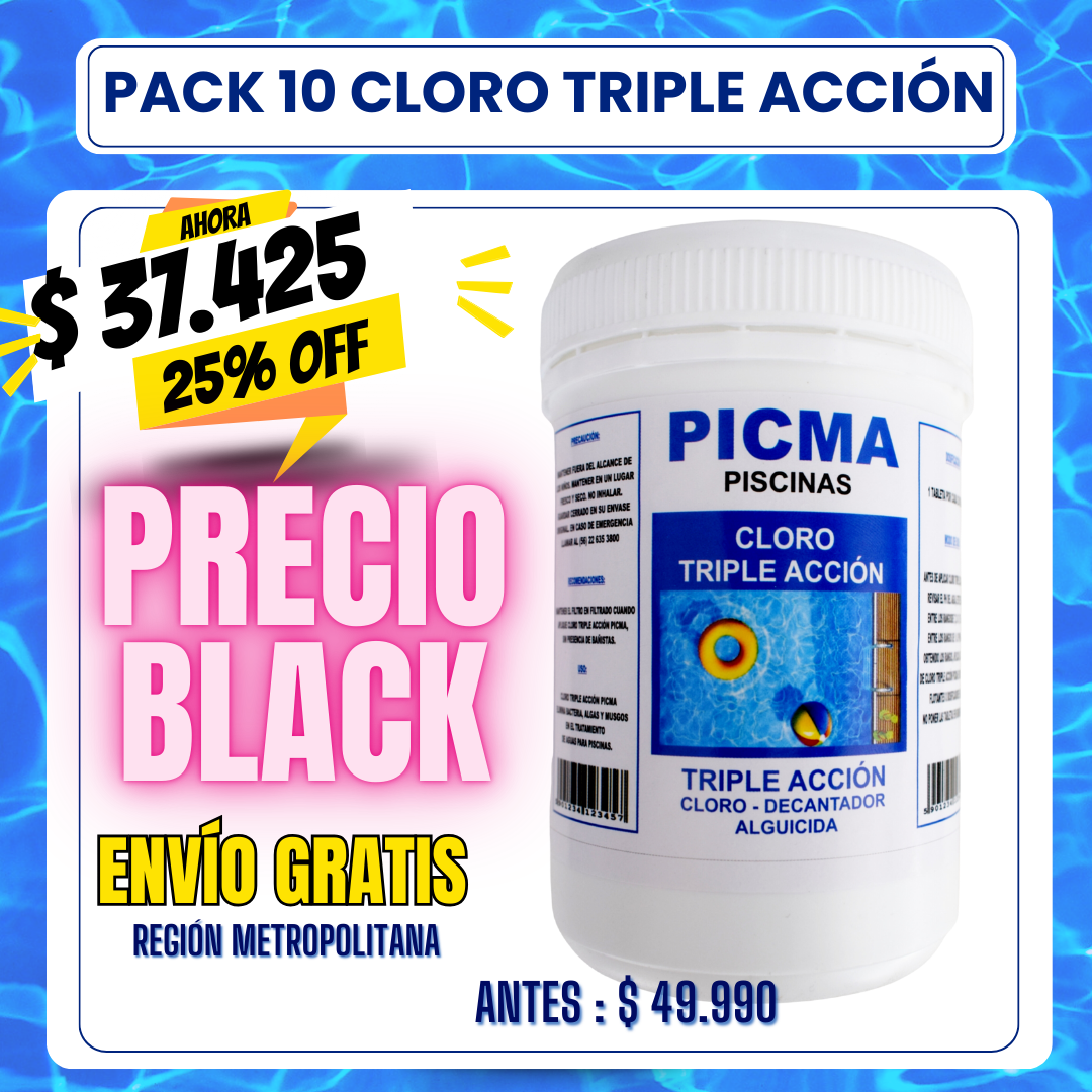 PACK 10 Cloro piscina triple acción 1 kg - 25% OFF