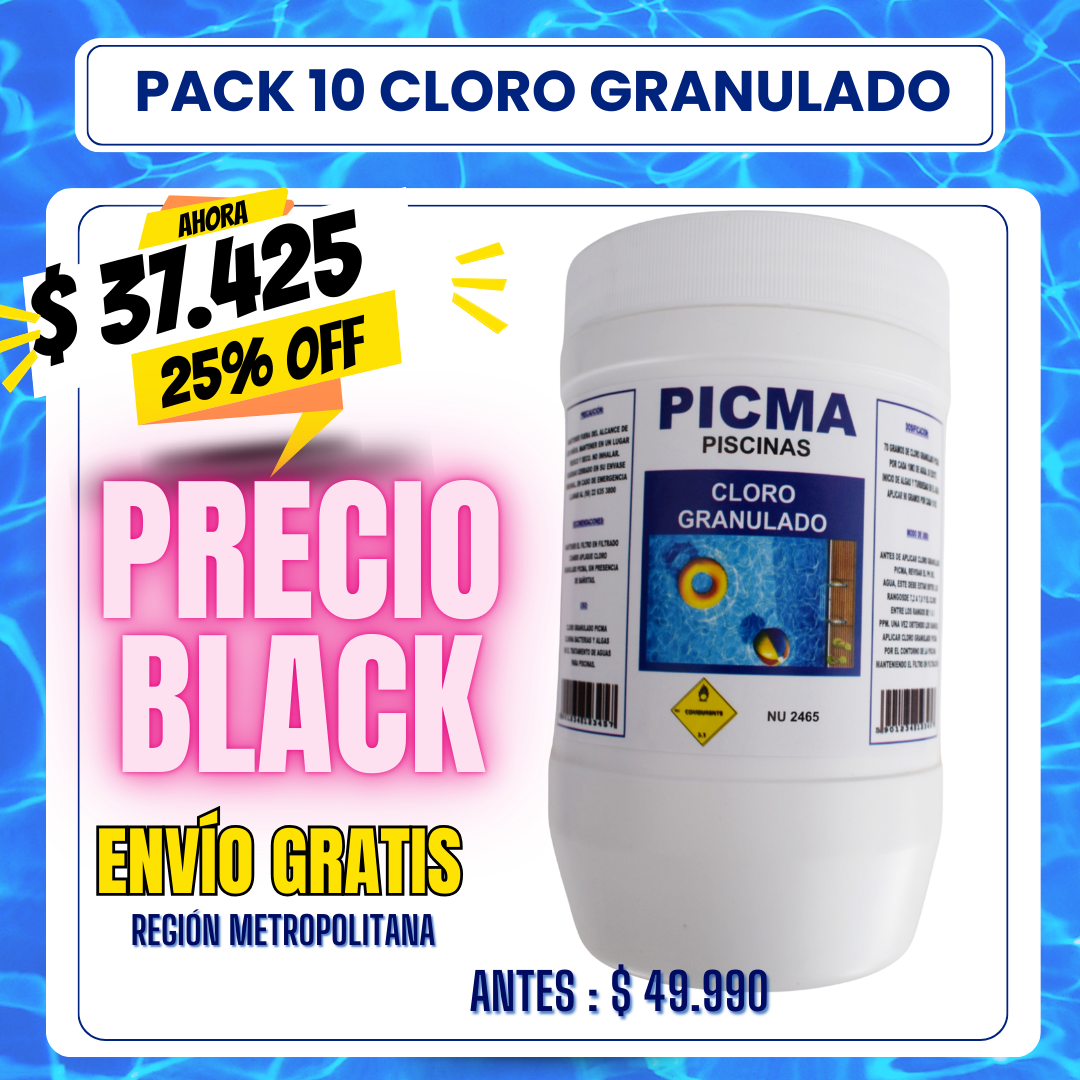 PACK 10 Cloro piscina granulado 1 kg - 25% OFF