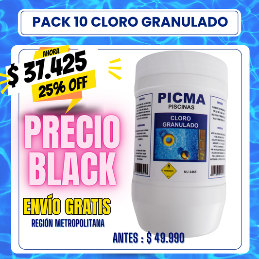 PACK 10 Cloro piscina granulado 1 kg - 25% OFF