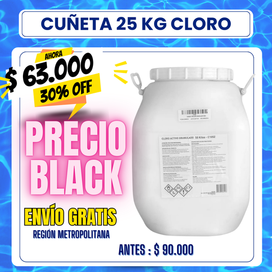 Cloro piscina granulado cuñeta 25 kg - 30% OFF