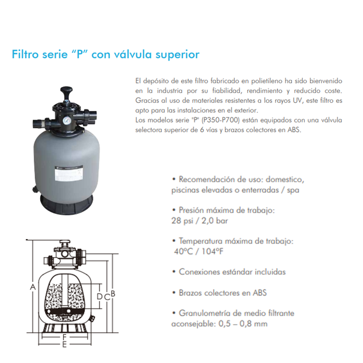 Filtro piscina EMAUX P350 4.32 M3/HR 11/2" 20KG ARENA